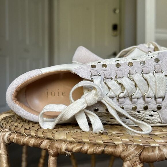 Joie Handan WHITE Woven Leather Platform Lace-Up Sneakers EU 37.5 US 7.5 - Picture 10 of 16